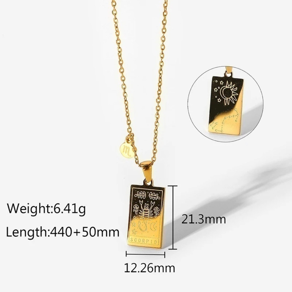 NEW 18K Gold Plated Scorpio Zodiac Sign Rectangle Pendant Necklace - Picture 2 of 7